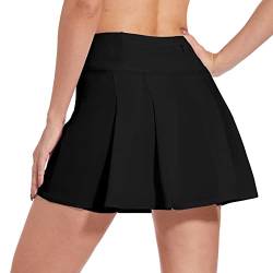 M MOTEEPI Tennisrock Skort Damen Hosenrock Damen Kurz Faltenrock Rock mit Hose Drunter Tennis Rock Skirt Wanderrock Damen mit Innenhose mit Taschen Hohe Taille Sommer 16" Sportrock Schwarz XXL von M MOTEEPI