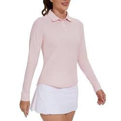 M MOTEEPI Poloshirt Damen Langarm Sportshirt Damen UPF 50+ Funktionsshirt Damen Langarm Langarmshirt Golf Poloshirt Damen UV Shirt Damen Tennis Outfit Laufshirt mit 3 Tasten Pink 3XL von M MOTEEPI