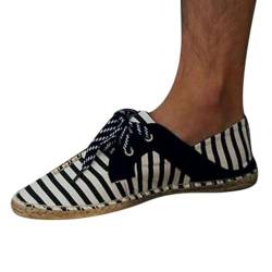 M&Catree Espadrilles für Herren Casual Canvas Flache Schuhe Atmungsaktiv Slip-On Halbschuhe Moccasins - Schwarz Gestreift, CN 43 (EU 42) von M&Catree