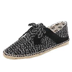 M&Catree Espadrilles für Herren Casual Canvas Flache Schuhe Atmungsaktiv Slip-On Halbschuhe Moccasins - Schwarz Weiß, CN 40 (EU 39) von M&Catree