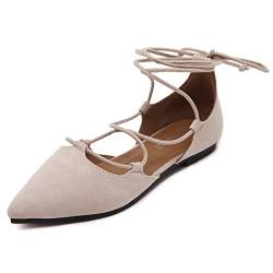 MACHSWON D'Orsay Damen Ballerinas mit spitzem Zehenbereich und Knöchelriemen, flache Schnürschuhe für Damen, beige, 38 EU von MACHSWON