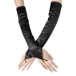 MAEXUS® Lange Handschuhe Damen, 2 Stück Fingerlose Handschuhe Damen, Kostüm-Handschuhe für Erwachsene, Schwarze Handschuhe Lange Satin für Hochzeitskleid von MAEXUS