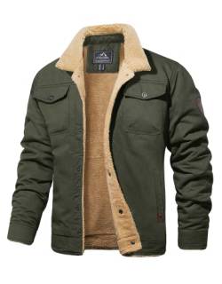 MAGCOMSEN Herren Winterjacke Übergangs Fliegerjacke Warme Gefüttert Winterparka mit Brusttaschen Herren Outdoor Cargo Bomberjacke Unifarben Sweatjacke mit Stehkragen Armeegrün M von MAGCOMSEN