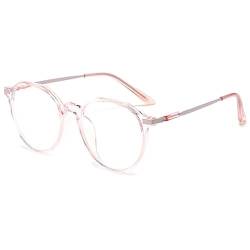 MAGIMODAC Blaulichtfilter Brille Damen Herren Rund Nerd Anti Blaues Licht Brillen Metall Computerbrille Brillenfassung ohne Stärke Rosa 0.00 von MAGIMODAC