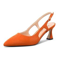 MAGIOPY Damen Geschlossene Spitze Zehenkappe Mittlerem Absatz Heel Slingback Slip-on Dress Pumps Schnalle Lässig Büroschuhe Schuhe 6.5 cm Heels Orange 39 EU von MAGIOPY
