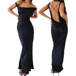 MAHUAOYIXI Langes Maxi-Kleid für Damen, elegant, rückenfrei, Cocktailkleid, ärmellos, Damen, Schlank, hohe Taille, Abendkleid für Damen, sexy Ärmellos, Sommer, Partykleid, Schwarz , M von MAHUAOYIXI