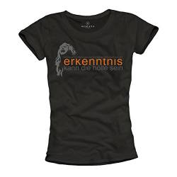 Coole Sprüche T-Shirts für Frauen ERKENNTNIS schwarz Größe S von MAKAYA