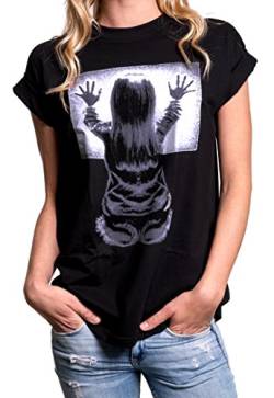 Damenshirts lässig kurzarm schwarz mit Aufdruck - Poltergeist T-Shirt - Oversize Longshirt große Größen XXXL von MAKAYA