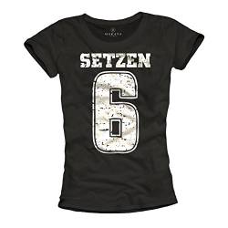 Lustiges Damen T-Shirt mit Spruch SETZEN 6 schwarz Größe L von MAKAYA