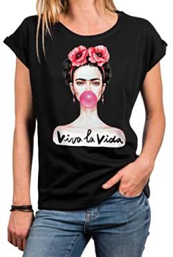 MAKAYA Damenshirt - Lustiges Sprüche T-Shirt - Fridas Kaugummi Top Viva La Vida Tunika Schwarz XXXXXL von MAKAYA