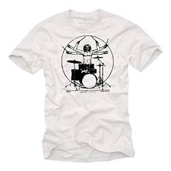 MAKAYA Herren T-Shirt Schlagzeug - Da Vinci Drummer - Weiß Geschenke für Schlagzeuger/Musiker Männer Größe S von MAKAYA