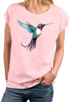 MAKAYA Kolibri T-Shirt Damen Top Sommer Oberteile Print Aufdruck Druck Damenshirt mit Motiv Große Größen Rosa XXXL von MAKAYA