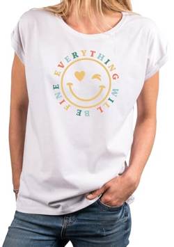 MAKAYA Smile T-Shirt Damen mit Herz Aufdruck - Spruch Retro Hippie Motiv 70er 80er Jahre Festival Top Weiß Große Größen XXXXXL von MAKAYA