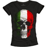 MAKAYA T-Shirt Damen Totenkopf Motiv Italien Flagge Fahne Skull Print Frauen Top Cool von MAKAYA