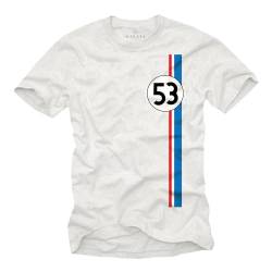 MAKAYA T-Shirt Herren - Herbie 53 Vintage Tuning Motiv Retro Geschenke für Autoliebhaber Weiß Größe XL von MAKAYA