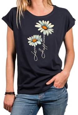 MAKAYA T-Shirt mit Blumendruck Damen Top Gänseblümchen Blumen Shirts Blumenprint Blau Große Größen XXXL von MAKAYA