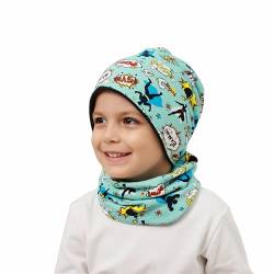 Kinder Beanie Mütze Schal Schlauchschal Set Baumwoll Loop Schal Junge Und Mädche Herbst Frühling von MAKFORT