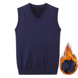 MANBOZIXi Herren Pullunder V-Ausschnitt Strickweste mit Integrierter Samt, Ärmelloser Pullover Herbst Witner, Blau 2XL von MANBOZIXi