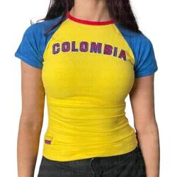 Baby Tees for Women Y2k Tops Brazil Crop Top Y2k T Shirts Graphic Tees for Women Vintage 90s Streetwear Shirts, Kolumbien-gelb, Groß von MANGMAO