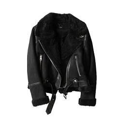 MANYMANY Damen Revers Wildlederjacke Damen Sherpa gefütterter Wildledermantel Motorrad Thiken gefütterte Jacke von MANYMANY