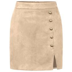 Wildleder Rock für Damen Hohe Taille Mini Rock Sexy Faux Wildleder Röcke Herbst Winter Metall Schnalle Bodycon Short Rock (Beige,XL) von MAOAEAD