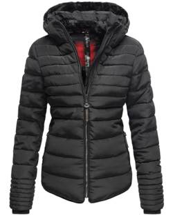 MARIKOO Damen Winter Jacke Steppjacke Stehkragen Teddyfell warm gefüttert B354 [B354-Amber-Schwarz-Gr.XL] von MARIKOO