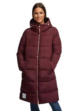 MARIKOO Damen Winterjacke (S-3XL) - Steppjacke, lang geschnitten, gefütterte Kapuze mit Kordelzug, Warme Jacke Frauen - N024 (XXL, Wine) von MARIKOO