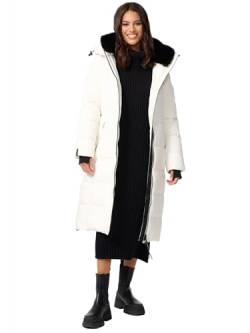 MARIKOO Damen Winterjacke Stepp Winter Jacke gesteppt lang warm Kapuze B989 [B989-Zurar-Offwhite-Gr.S] von MARIKOO