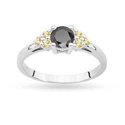 MARKO Weißgold Damen Gold Verlobungsring mit schwarzen Diamanten 0.50Ct und braunen Diamanten 0.30Ct, 14 Karat Gold (585) | Geschenk für Frauen (Schwarzer Diamant mit Bronzediamanten, 53 (16.8)) von MARKO