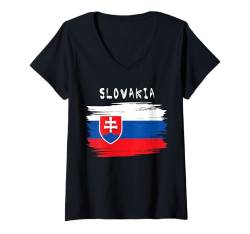 Damen Flagge der Slowakei mit Pinselstrich T-Shirt mit V-Ausschnitt von MASH MOSH