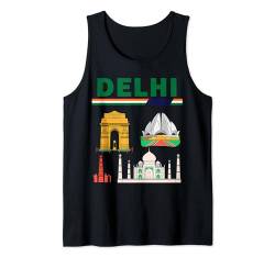 Qutb Minar in Neu-Delhi mit Indientor und Lotus-Tempel Tank Top von MASH MOSH