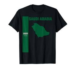 Vertikale Saudi-Flagge, Text "SAUDI ARABIA" und Silhouettenkarte T-Shirt von MASH MOSH