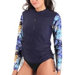 MASOCIO UV Shirt Damen Wasser Langarm Schwimmshirt Rashguard Badeshirt Badeanzug Frauen UV Schutz Schwimm Tshirt Surf Schnorchel Swim Schwimm Bade T Shirts Women Rash Guard L Marineblau von MASOCIO