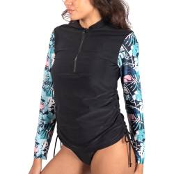 MASOCIO UV Shirt Damen Wasser Langarm Schwimmshirt Rashguard Badeshirt Badeanzug Frauen UV Schutz Schwimm Tshirt Surf Schnorchel Swim Schwimm Bade T Shirts Women Rash Guard XL Schwarz von MASOCIO