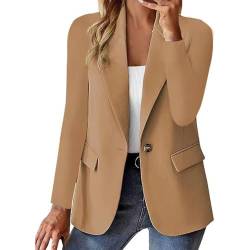 MASUCOR Damen Langarm Blazer Offene Vorderseite Jacke Arbeit Büro Blazer mit Taschen Reverskragen Damen Leichte Lässige Strickjacke Blazer Jacke Einfarbig(Brown,XL) von MASUCOR