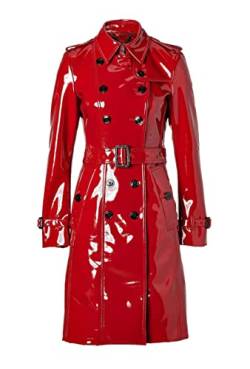 MAXDUD Damen-Regenmantel aus PVC-Leder, glänzend, leicht, stilvoll, Trenchcoat, Rot – PVC-Leder, XL von MAXDUD
