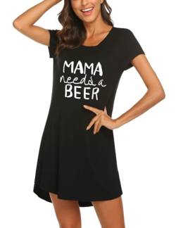 MAXMODA Damen Nachthemd Baumwolle Kurzarm Nachtwäsche Negligees Schlafhemd T-Shirt Sleepshirt Bier M von MAXMODA