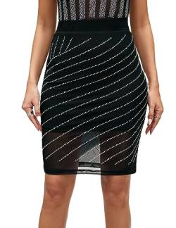 MAYFASEY Damen Sexy Strass Kurzer Minirock Bodycon Elastizität Eng Casual Club Bleistiftrock, Schwarz, XL von MAYFASEY