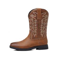 MBTSQOIO Cowboystiefel Für Herren Mit Quadratischer Zehenpartie, Used-Look, Arbeitsstiefel, Bestickte Westernstiefel, Traditionelle Country-Stiefel,Kaffee,45 EU von MBTSQOIO