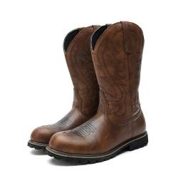 MBTSQOIO Herren-Cowboy-Stiefel, Klassische Bestickte Westernstiefel Für Herren, Knöchelstiefel Mit Klobigem Absatz, Runde Zehenstiefel, Langlebige Stiefel Mit Mittlerer Wade,Braun,39 EU von MBTSQOIO