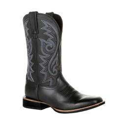 MBTSQOIO Herren-Cowboystiefel, Klassische Bestickte Western-Herren Stiefel, Eckige Zehen-Slip-On-Stiefel, Country-Stiefeletten Mit Dickem Absatz, Langlebige Kurze Stiefel,Schwarz,41 EU von MBTSQOIO