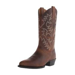 MBTSQOIO Herren-Cowboystiefel, Klassische Bestickte Westernstiefel, Spitze Zehen, Dicker Absatz, Modische, Lässige Stiefel Mit Mittlerer Wade,Braun,38 EU von MBTSQOIO