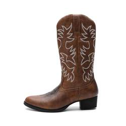 MBTSQOIO Lässige Cowboystiefel Für Männer, Bestickte Stiefel Mit Spitzer Zehe, Modische Und Haltbare Cowboystiefel Im Westernstil,Braun,43 EU von MBTSQOIO