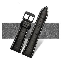 MBUIOPJ Uhrenarmband 23mm 24mm 26mm 28mm große Breite Schwarz braun Herren Alligator Echtleder Uhrenarmband Band Armbänder freies Verschiffen(Black white black A,28mm) von MBUIOPJ