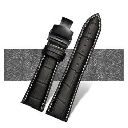 MBUIOPJ Uhrenarmband 23mm 24mm 26mm 28mm große Breite Schwarz braun Herren Alligator Echtleder Uhrenarmband Band Armbänder freies Verschiffen(Black white black B,18mm) von MBUIOPJ