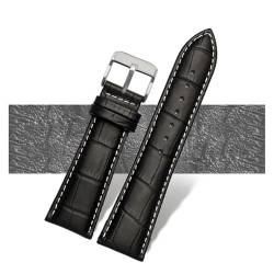 MBUIOPJ Uhrenarmband 23mm 24mm 26mm 28mm große Breite Schwarz braun Herren Alligator Echtleder Uhrenarmband Band Armbänder freies Verschiffen(Black white silver A,18mm) von MBUIOPJ