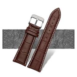 MBUIOPJ Uhrenarmband 23mm 24mm 26mm 28mm große Breite Schwarz braun Herren Alligator Echtleder Uhrenarmband Band Armbänder freies Verschiffen(Brown white silver A,20mm) von MBUIOPJ