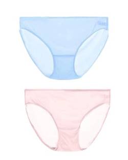 MCCAMEY Damen Bikini Slip Seide Schlüpfer Low Rise Schriftsätze Höschen 2PK(L, Blau&Rosa) von MCCAMEY