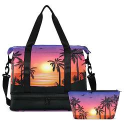 Beach Palm Sunset Reisetasche für Damen und Herren, Sporttasche mit Schuhfach, Nassfach, Handgepäck, Wochenend-Übernachtungstaschen für Krankenhaus, Fitnessstudio, Reisen, Mehrfarbig, Large von MCHIVER