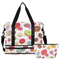 Bunte Donuts-Reisetasche für Damen und Herren, Turnbeutel mit Schuhfach, nasse Tasche, Handgepäck, Wochenendtasche, Übernachtungstaschen für Flugreisen, Reisen, Fitnessstudio, Mehrfarbig, Large von MCHIVER